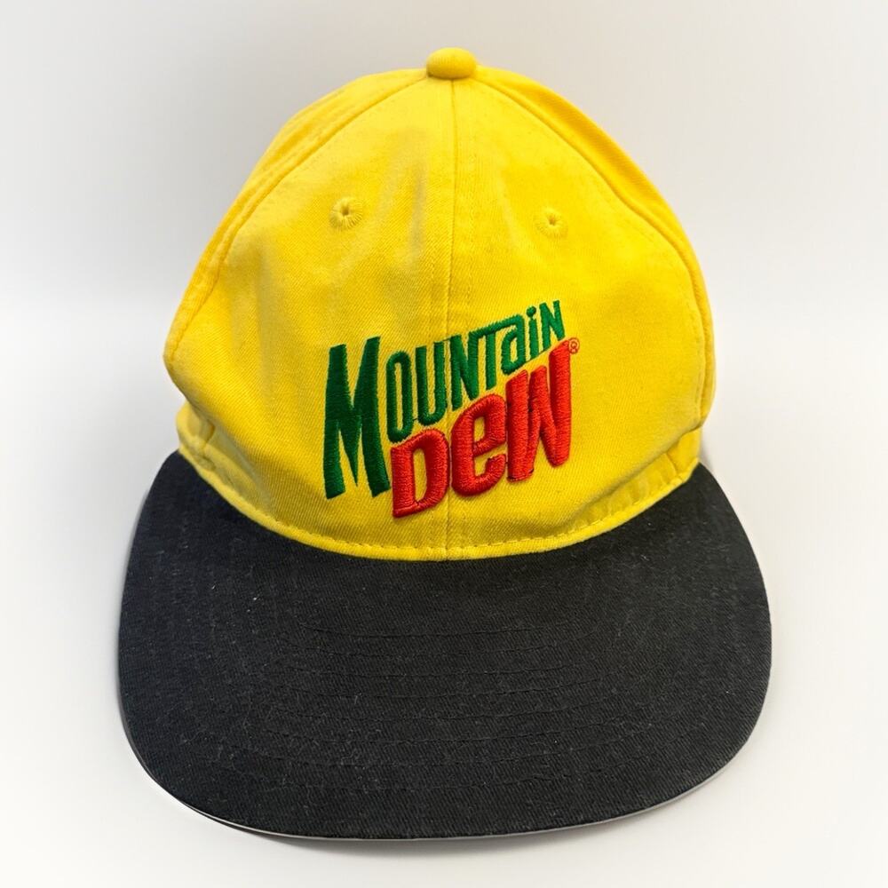 Vintage 90s Mountain Dew Mens Yellow Black “Do The Dew” Adjustable SnapBack Hat